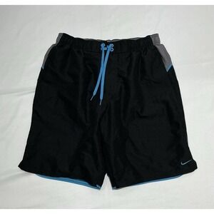 Nike Swim Shorts Mens Medium Black Lace Up Mesh Lined Summer Beach